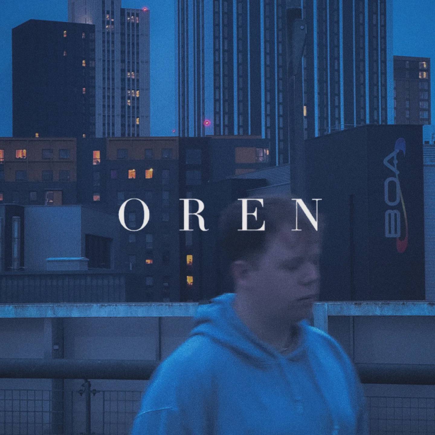 OREN artwork showing Sam against a blue-lit city skyline
